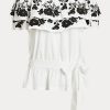 Hauts épaules dénudées en jersey brodé noir/blanc Ralph Lauren pour femme Hauts épaules dénudées en jersey brodé noir/blanc Ralph Lauren pour femme