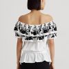 Hauts épaules dénudées en jersey brodé noir/blanc Ralph Lauren pour femme Hauts épaules dénudées en jersey brodé noir/blanc Ralph Lauren pour femme