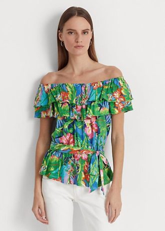 Hauts à épaules dénudées en jersey fleuri multicolore Ralph Lauren pour femme