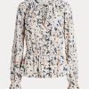 Hauts péplum multicolores en jersey fleuri Ralph Lauren pour femmes, col noué