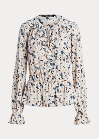 Hauts péplum multicolores en jersey fleuri Ralph Lauren pour femmes, col noué