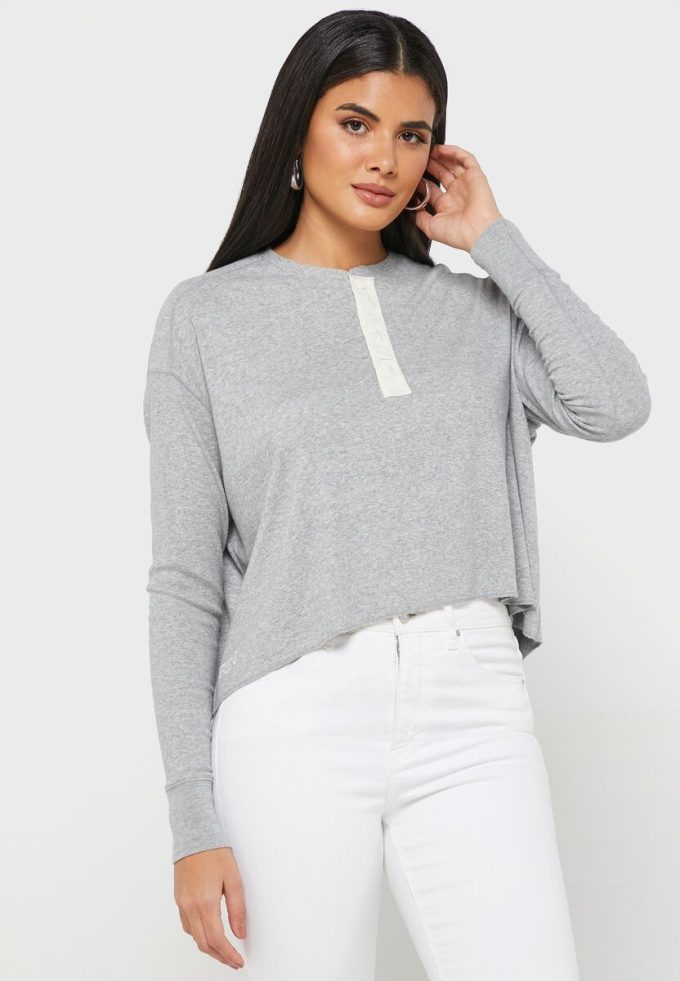 Hauts tricotés à col ras du cou gris Ralph Lauren pour femmes
