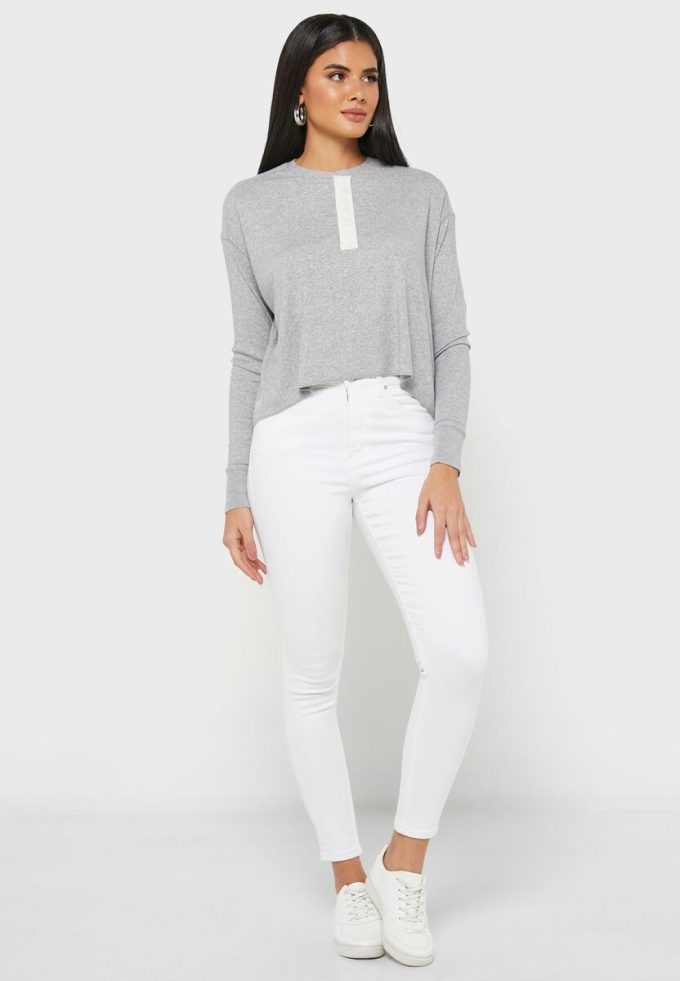 Hauts tricotés à col ras du cou gris Ralph Lauren pour femmes
