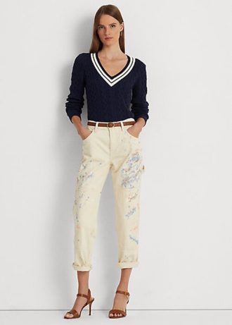 Jean Carpenter en denim crème à éclaboussures de peinture Ralph Lauren pour femme