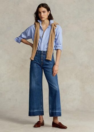 Jean court à jambe large bleu marine Ralph Lauren pour femme