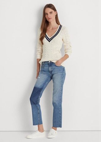 Jean droit court taille haute Ralph Lauren bleu pour femme