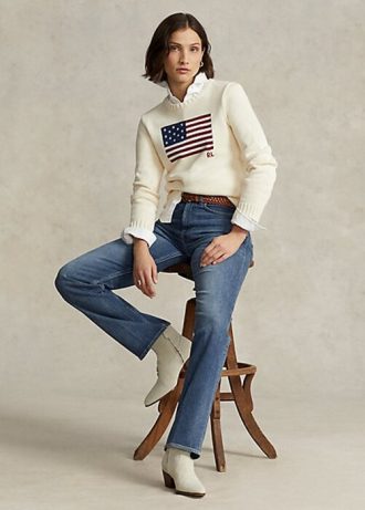 Jean droit taille haute bleu Ralph Lauren pour femme