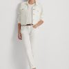 Jean fuselé décontracté à œillets et patchwork Ralph Lauren blanc pour femme Jean fuselé décontracté à œillets et patchwork Ralph Lauren blanc pour femme