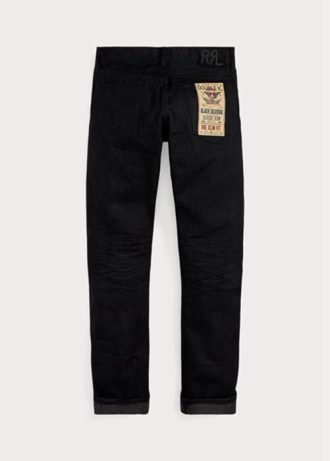 Jean slim noir Ralph Lauren pour homme avec lisière noir sur noir