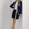 Jupe crayon boutonnée en crêpe bicolore crème/bleu marine pour femme Ralph Lauren