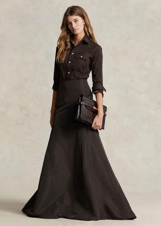 Jupe longue sirène en taffetas noir Ralph Lauren pour femme