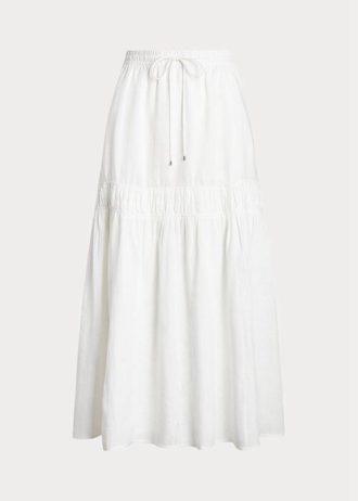 Jupe longue à volants en lin blanc Ralph Lauren pour femme