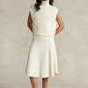 Jupe trapèze en laine et cachemire multi-torsades Ralph Lauren pour femme, couleur crème