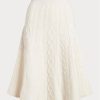 Jupe trapèze en laine et cachemire multi-torsades Ralph Lauren pour femme, couleur crème
