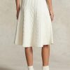 Jupe trapèze en laine et cachemire multi-torsades Ralph Lauren pour femme, couleur crème