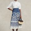 Jupe trapèze en voile perlé imprimé bleu/blanc Ralph Lauren pour femme