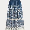 Jupe trapèze en voile perlé imprimé bleu/blanc Ralph Lauren pour femme