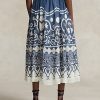 Jupe trapèze en voile perlé imprimé bleu/blanc Ralph Lauren pour femme