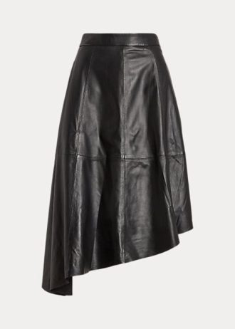 Jupes asymétriques en cuir d&rsquo;agneau noir Ralph Lauren pour femmes