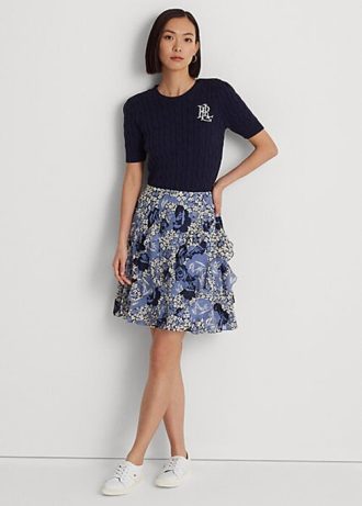 Jupes bleues en georgette à volants et fleurs Ralph Lauren pour femme