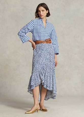 Jupes en crêpe à volants fleuries bleues Ralph Lauren pour femmes