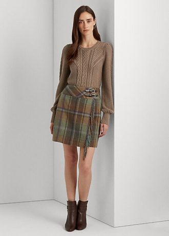 Jupes en tweed multicolores à franges et carreaux Ralph Lauren pour femmes