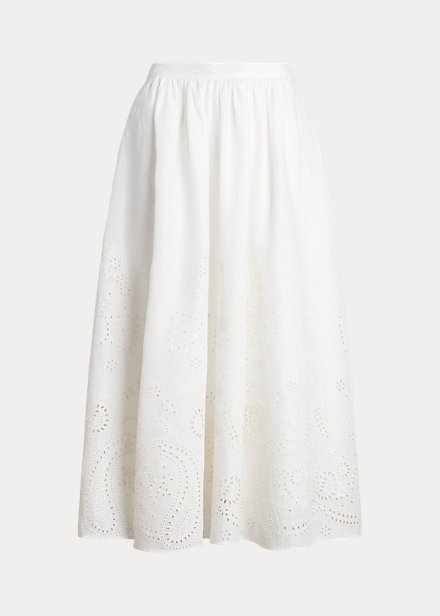 Jupes mi-longues blanches en lin à œillets Ralph Lauren pour femme Jupes mi-longues blanches en lin à œillets Ralph Lauren pour femme