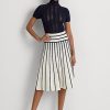 Jupes mi-longues en tricot rayé Ralph Lauren crème/bleu marine pour femme Jupes mi-longues en tricot rayé Ralph Lauren crème/bleu marine pour femme