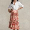 Jupes mi-longues plissées en satin imprimé Ralph Lauren pour femme Rose
