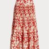 Jupes mi-longues plissées en satin imprimé Ralph Lauren pour femme Rose