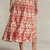 Jupes mi-longues plissées en satin imprimé Ralph Lauren pour femme Rose
