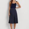 Jupes plissées en crêpe à pois Ralph Lauren crème/bleu marine pour femme