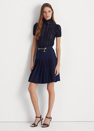 Jupes plissées en georgette bleu marine Ralph Lauren pour femme