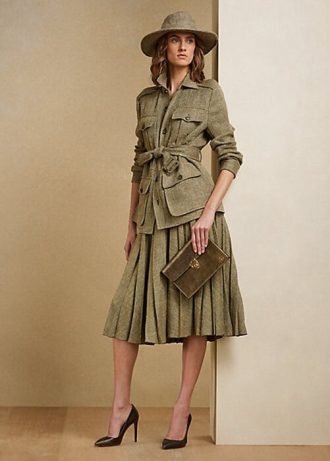 Jupes plissées en sergé brisé Olive Ralph Lauren Arnav pour femmes