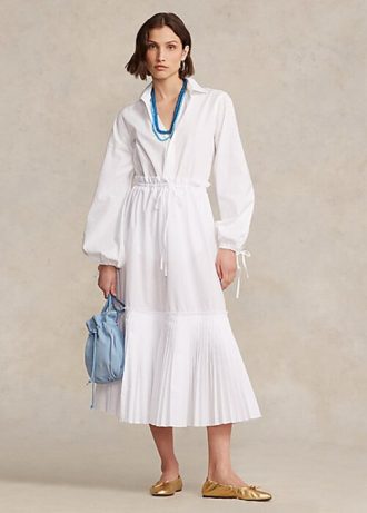 Jupes trapèze blanches à ourlet plissé et cordon de serrage Ralph Lauren pour femmes