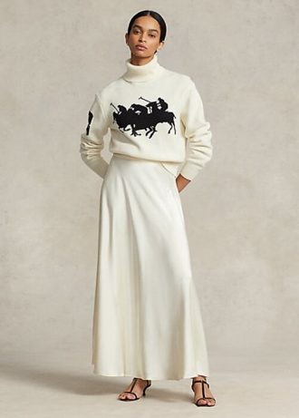 Jupes trapèze en satin crème Ralph Lauren pour femme