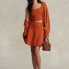 Jupes évasées orange Ralph Lauren en laine mérinos mélangée pour femme
