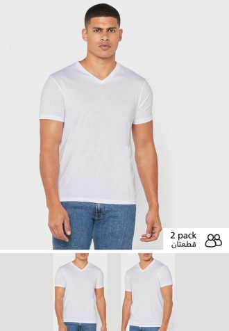 Lot de 2 t-shirts blancs à col en V Ralph Lauren Essential pour homme