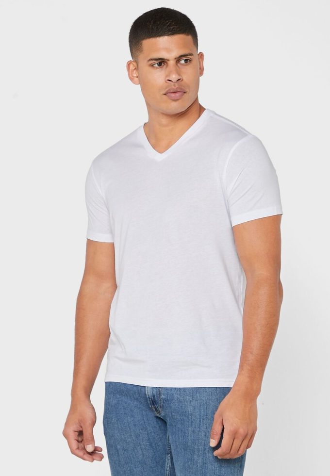 Lot de 2 t-shirts blancs à col en V Ralph Lauren Essential pour homme