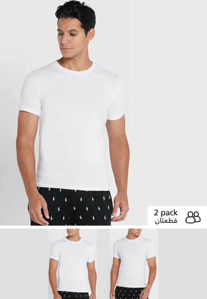 Lot de 2 t-shirts ras du cou essentiels blancs Ralph Lauren pour homme Lot de 2 t-shirts ras du cou essentiels blancs Ralph Lauren pour homme