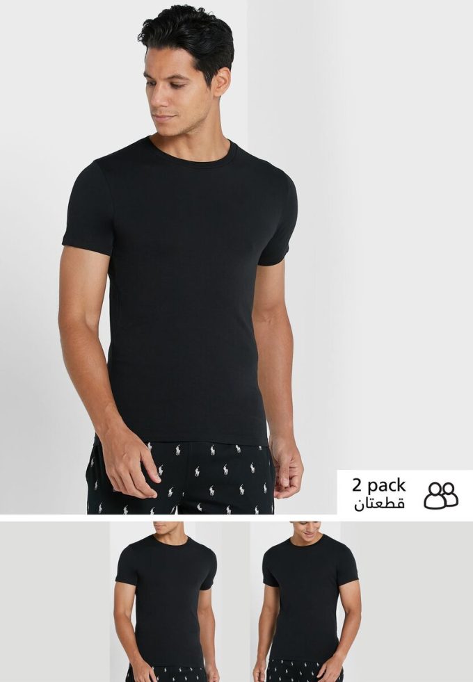 Lot de 2 t-shirts ras du cou essentiels noirs Ralph Lauren pour homme Lot de 2 t-shirts ras du cou essentiels noirs Ralph Lauren pour homme