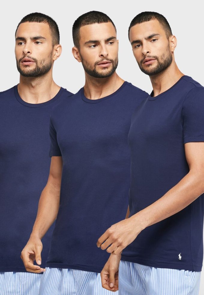 Lot de 3 t-shirts ras du cou assortis bleu marine Ralph Lauren pour homme Lot de 3 t-shirts ras du cou assortis bleu marine Ralph Lauren pour homme