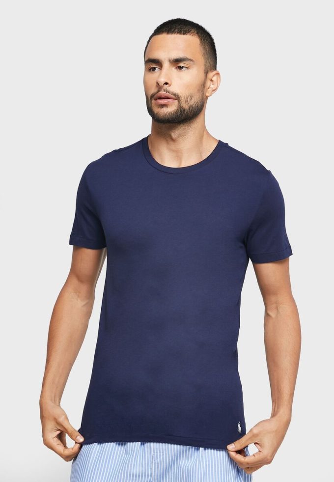 Lot de 3 t-shirts ras du cou assortis bleu marine Ralph Lauren pour homme Lot de 3 t-shirts ras du cou assortis bleu marine Ralph Lauren pour homme