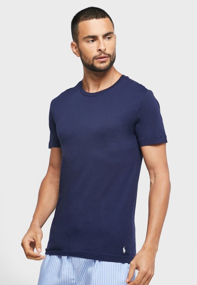 Lot de 3 t-shirts ras du cou assortis bleu marine Ralph Lauren pour homme Lot de 3 t-shirts ras du cou assortis bleu marine Ralph Lauren pour homme