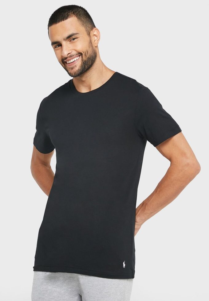 Lot de 3 t-shirts ras du cou noirs assortis pour homme Ralph Lauren Lot de 3 t-shirts ras du cou noirs assortis pour homme Ralph Lauren