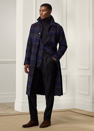 Manteau en laine sergée à carreaux Balmacaan pour homme Ralph Lauren noir / Nacy