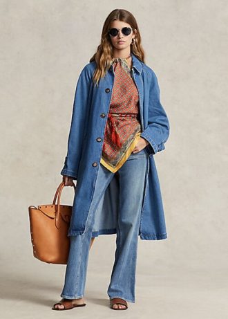 Manteaux bleus en coton et soie mélangés Ralph Lauren pour femme