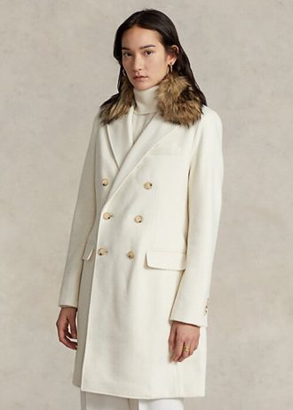 Manteaux croisés à col en fausse fourrure crème Ralph Lauren pour femmes
