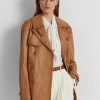 Manteaux croisés en cuir nappa marron pour femmes Ralph Lauren