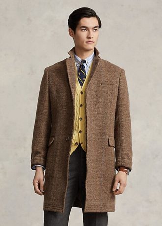 Manteaux en laine légère à chevrons pour homme Ralph Lauren marron